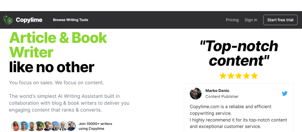 Copylime - AI blogging tool